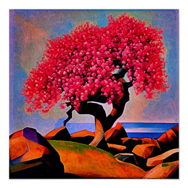 Kirschbaum inmitten von Felsen 2 Poster (Vorderseite)