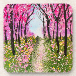 Kirschbaumlandschaft Rosa Untersetzer