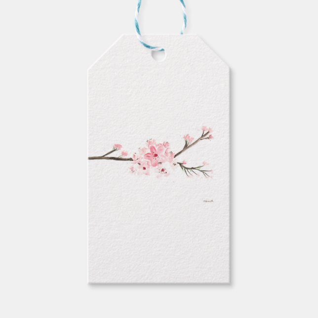 Kirschblüte Aquarell Japanische Blume Hochzeit Geschenkanhänger (Vorderseite)
