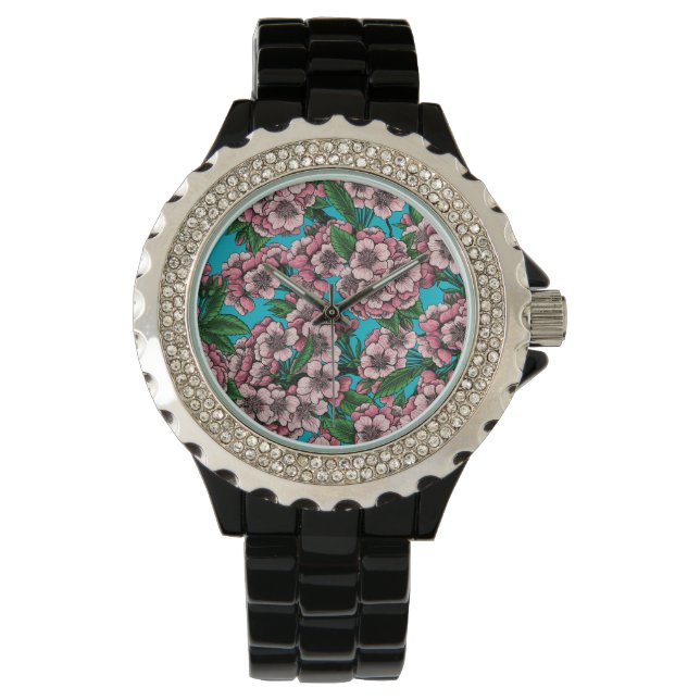 Kirschblüte auf blau armbanduhr (Vorderseite)