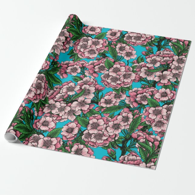 Kirschblüte auf blau geschenkpapier (Ungerollt)