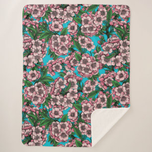 Kirschblüte auf blau sherpadecke