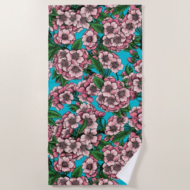 Kirschblüte auf blau strandtuch (Vorderseite)