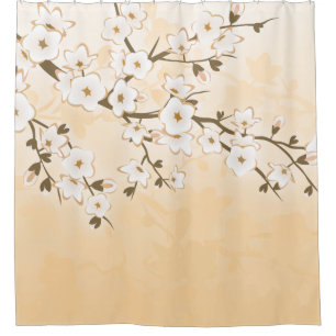 Kirschblüte beige Sahneasien mit Blumen Duschvorhang