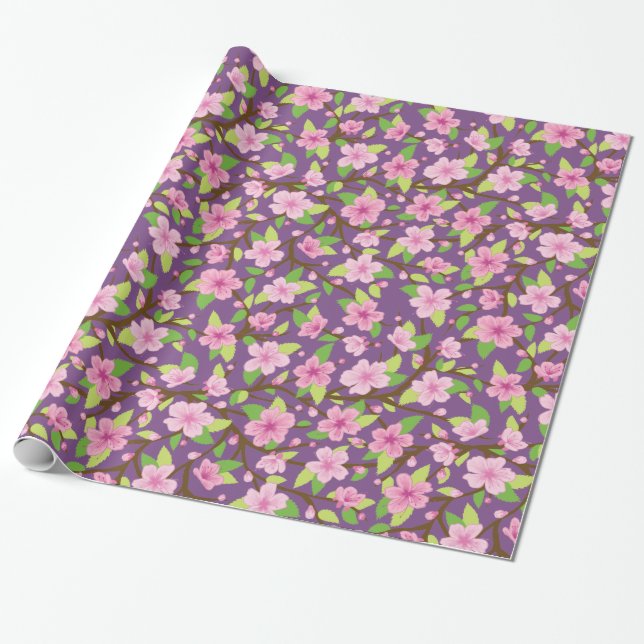 Kirschblüte-Blumen-Illustration Geschenkpapier (Ungerollt)