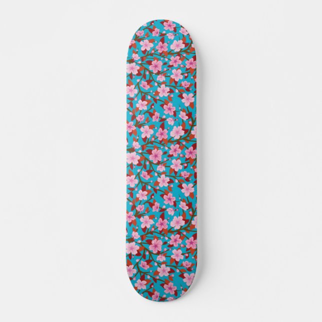 Kirschblüte-Blumen-Illustration Skateboard (Vorne)