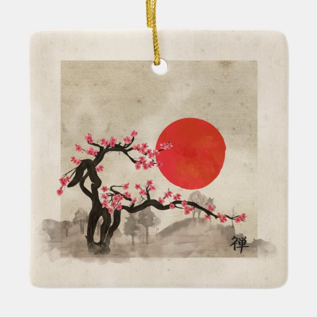 Kirschblüte-Blüten-LandschaftsZenhieroglyphe Keramikornament (Vorderseite)
