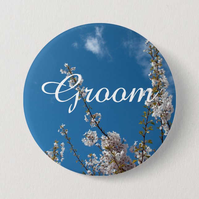 Kirschblüte in blauen Himmel Bräutigam Hochzeitskn Button (Vorderseite)