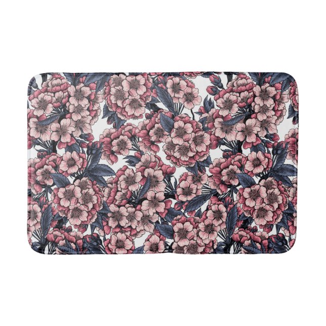 Kirschblüte in Rosa und Blau Badematte (Vorderseite)