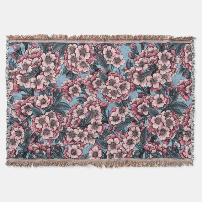 Kirschblüte in Rosa und Blau Decke (Vorderseite)