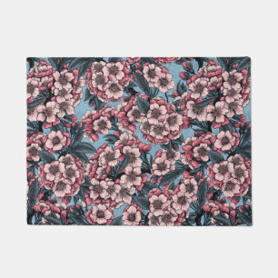 Kirschblüte in Rosa und Blau Fußmatte