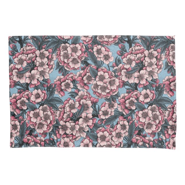 Kirschblüte in Rosa und Blau Kissenbezug (Vorderseite-Links)