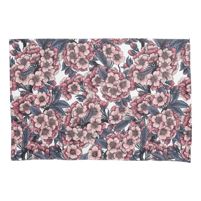 Kirschblüte in Rosa und Blau Kissenbezug (Vorderseite)