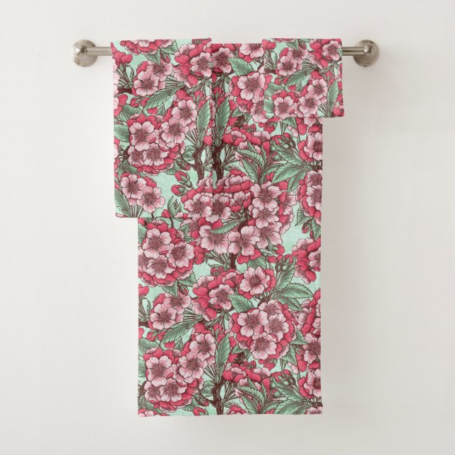Kirschblüte in Rosa und Minze Badhandtuch Set (Insitu)