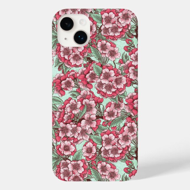Kirschblüte in Rosa und Minze Case-Mate iPhone 14 Plus Hülle (Rückseite)