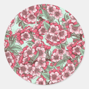 Kirschblüte in Rosa und Minze Runder Aufkleber