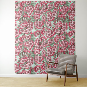Kirschblüte in Rosa und Minze Wandteppich