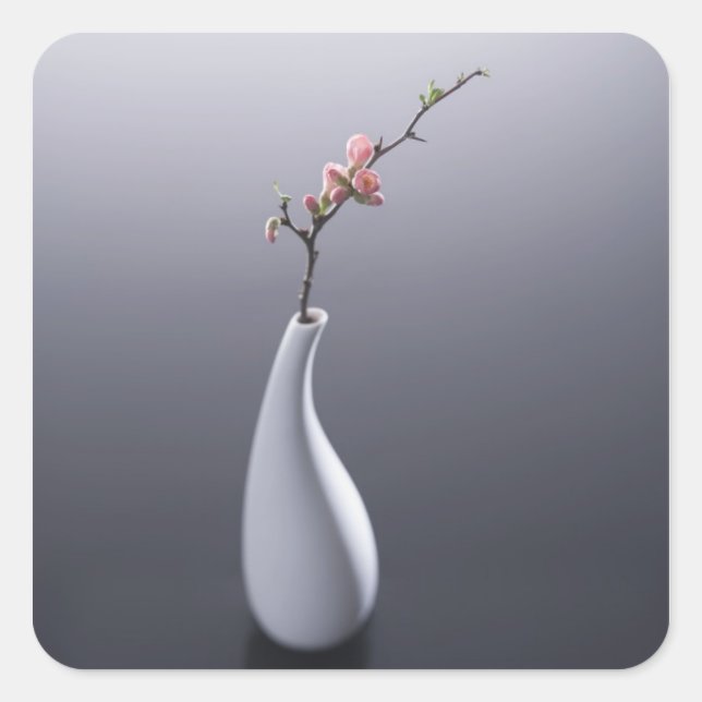 Kirschblüte in Vase Quadratischer Aufkleber (Vorderseite)