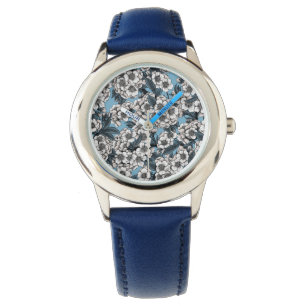 Kirschblüte in weiß und blau armbanduhr