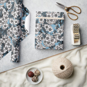 Kirschblüte in weiß und blau geschenkpapier