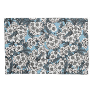 Kirschblüte in weiß und blau kissenbezug