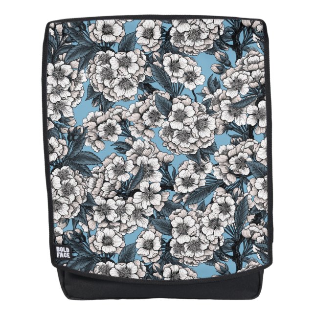 Kirschblüte in weiß und blau rucksack (Vorderseite)