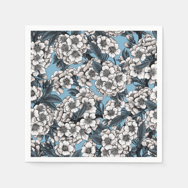 Kirschblüte in weiß und blau serviette (Vorderseite)