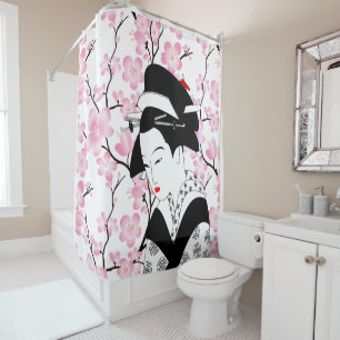 Kirschblüte Japanische geisha pink weiß Duschvorhang