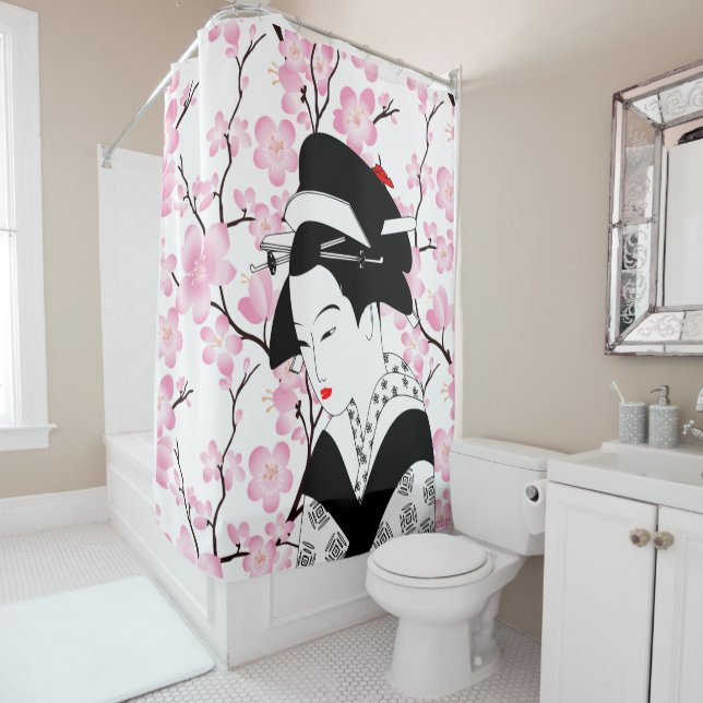 Kirschblüte Japanische geisha pink weiß Duschvorhang (Beispiel)