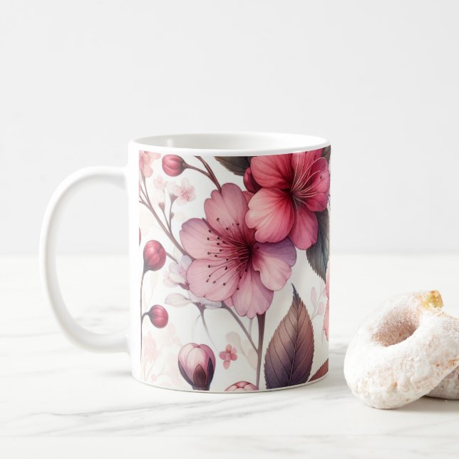 Kirschblüte Kaffeetasse (Mit Donut)