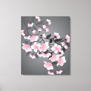 Kirschblüte, Kirschblüte auf schwarzem Hintergru Leinwanddruck