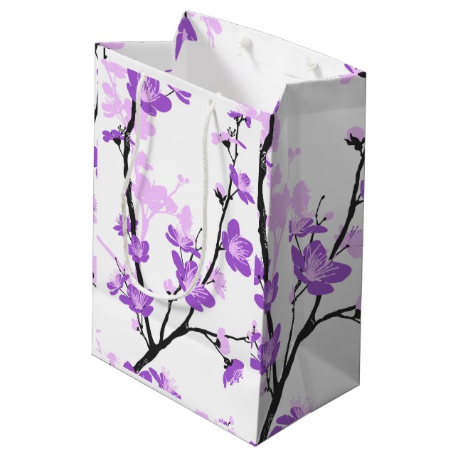 Kirschblüte, königlich lila, Blume, Mädchen Mittlere Geschenktüte (Rückseite Schrägansicht)