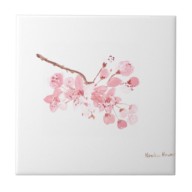 Kirschblüte pinkfarbenes Aquarellsakura Japanisch Fliese (Vorderseite)