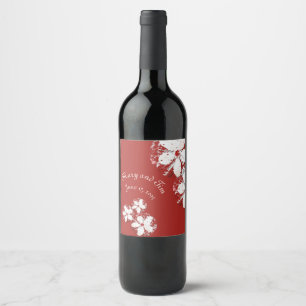 Kirschblüte Poesie rot weiß elegante Sakura Weinetikett