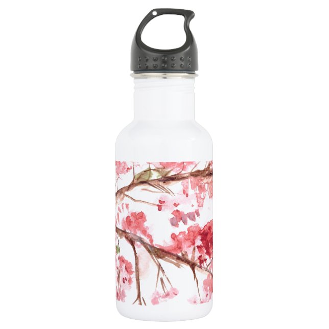 Kirschblüte Rosa Blume Blütenblättrige Sakura Trinkflasche (Vorderseite)