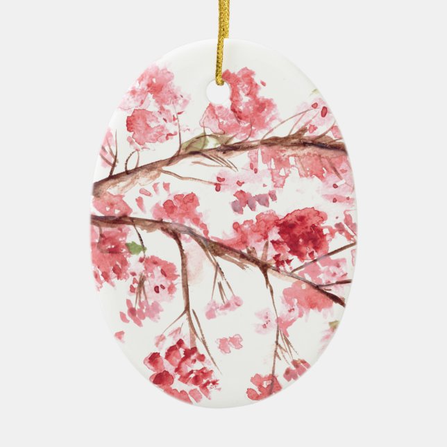 Kirschblüte Rosa Blume Sakura Aquarell Keramik Ornament (Vorne)