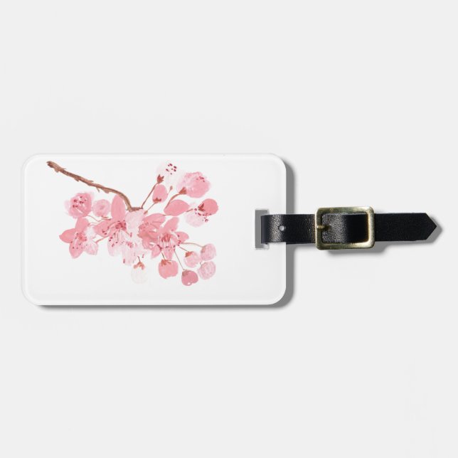 Kirschblüte Rosa Blumenbaum Wasserfarbe Gepäckanhänger (Vorderseite horizontal)