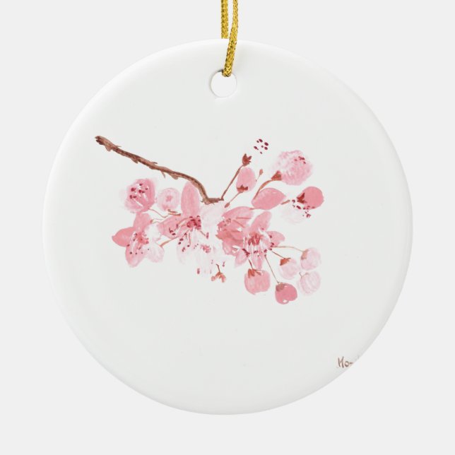 Kirschblüte Rosa Wasserfarbenwelt Sakura Keramik Ornament (Vorne)