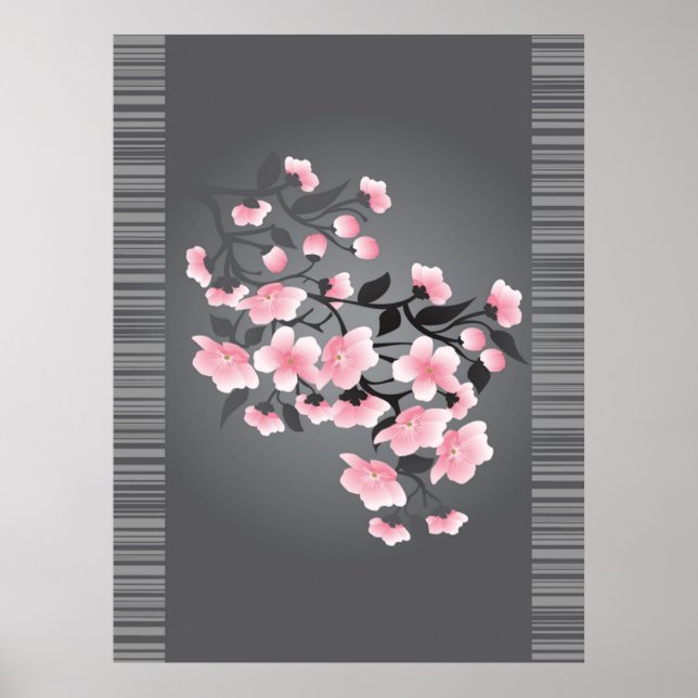 Kirschblüte (Sakura) auf grauem Hintergrund Poster (Vorne)