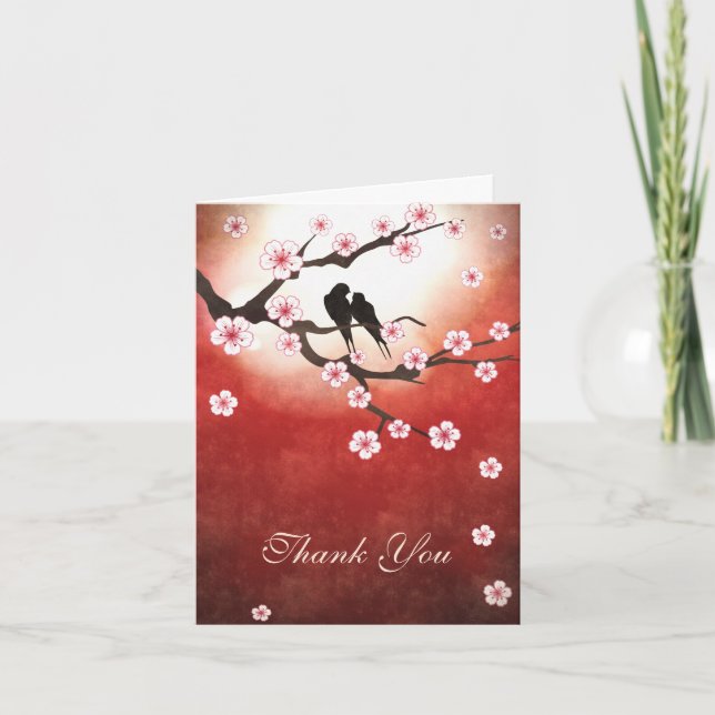 Kirschblüte Sakura&Love Vögel danken Ihnen Dankeskarte (Vorderseite)