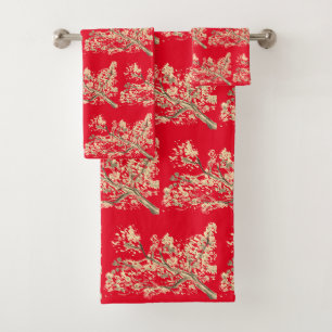 Kirschblüte Sakura Red Floral Japanisches Weiß Badhandtuch Set