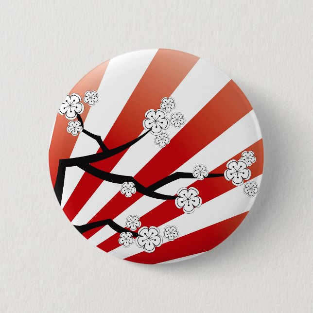 Kirschblüte-Sonnenaufgang-weißer Button (Vorderseite)