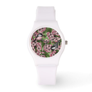 Kirschblüte und Kichererbsen auf Grün Armbanduhr