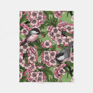 Kirschblüte und Kichererbsen auf Grün Fleecedecke
