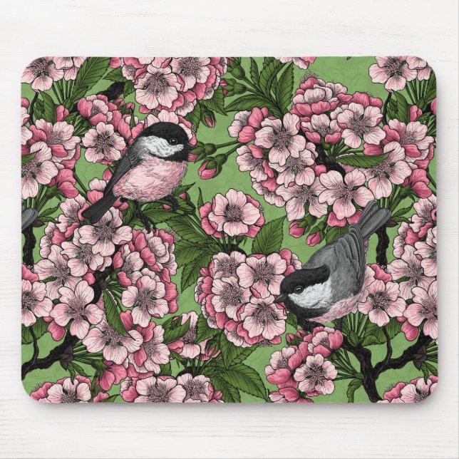 Kirschblüte und Kichererbsen auf Grün Mousepad (Vorne)