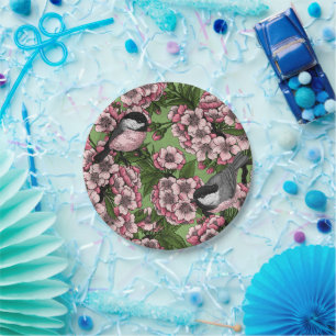 Kirschblüte und Kichererbsen auf Grün Pappteller