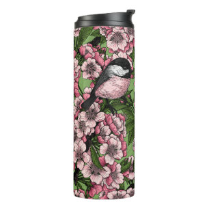 Kirschblüte und Kichererbsen auf Grün Thermosbecher