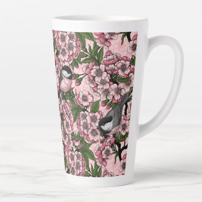 Kirschblüte und Kichererbsen auf rosa Milchtasse (Rechts)