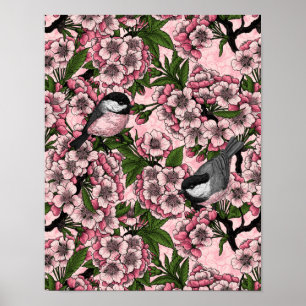 Kirschblüte und Kichererbsen auf rosa Poster