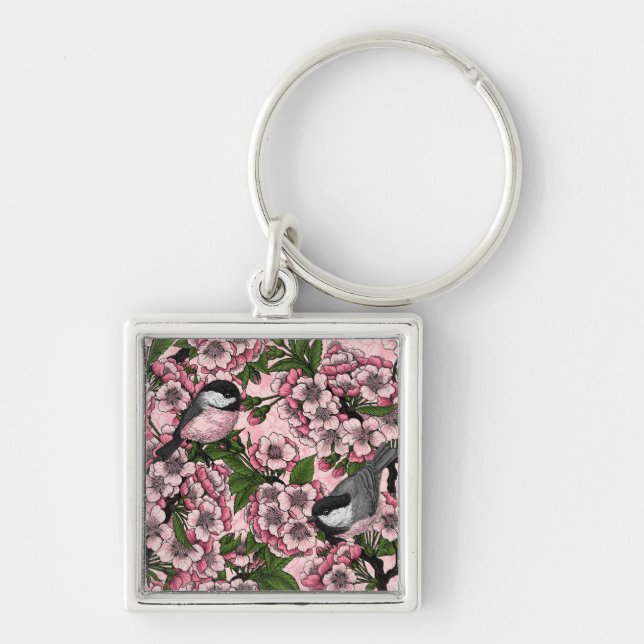 Kirschblüte und Kichererbsen auf rosa Schlüsselanhänger (Vorne)